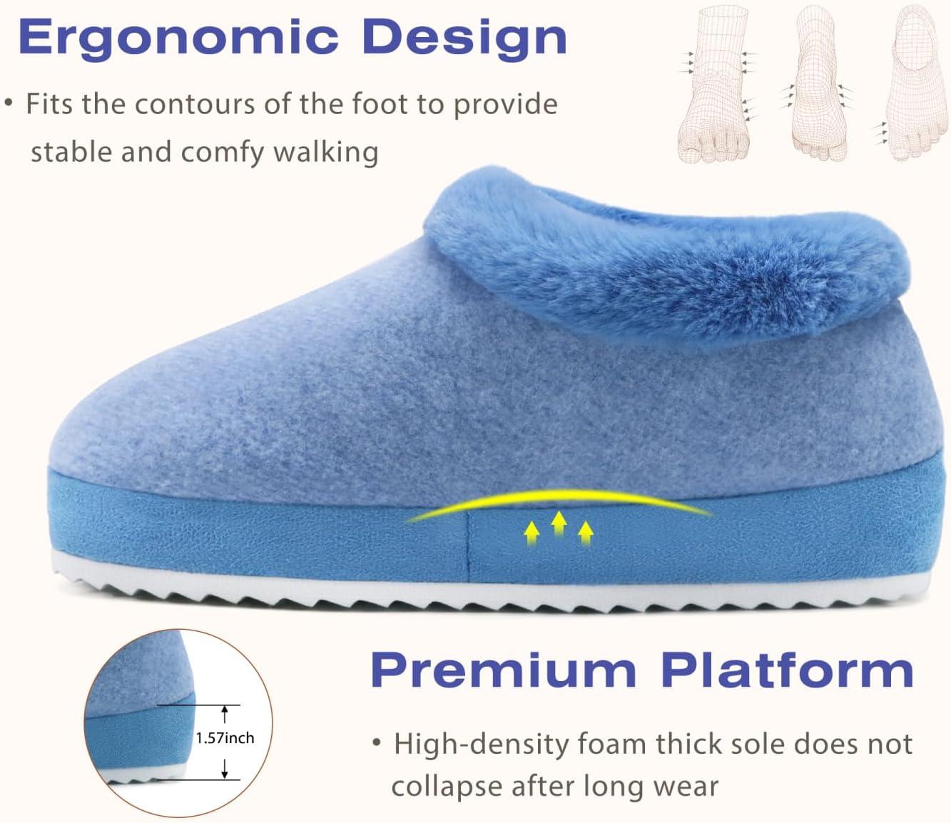imageKuaiLu Womens House Platform Slippers Cozy Fuzzy Plush Knit Slipper Ladies Warm Fur Lined Winter Slip On Home Bedroom Thick Cushion Shoes Indoor Outdoor Hard SoleLight Blue