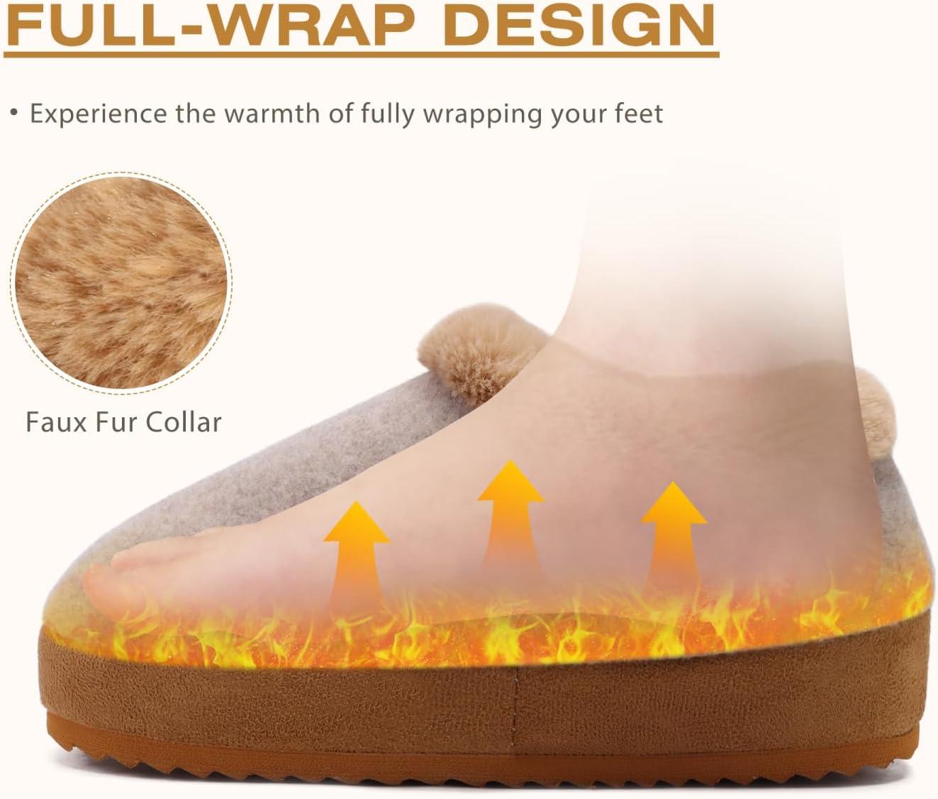 imageKuaiLu Womens House Platform Slippers Cozy Fuzzy Plush Knit Slipper Ladies Warm Fur Lined Winter Slip On Home Bedroom Thick Cushion Shoes Indoor Outdoor Hard SoleKhaki