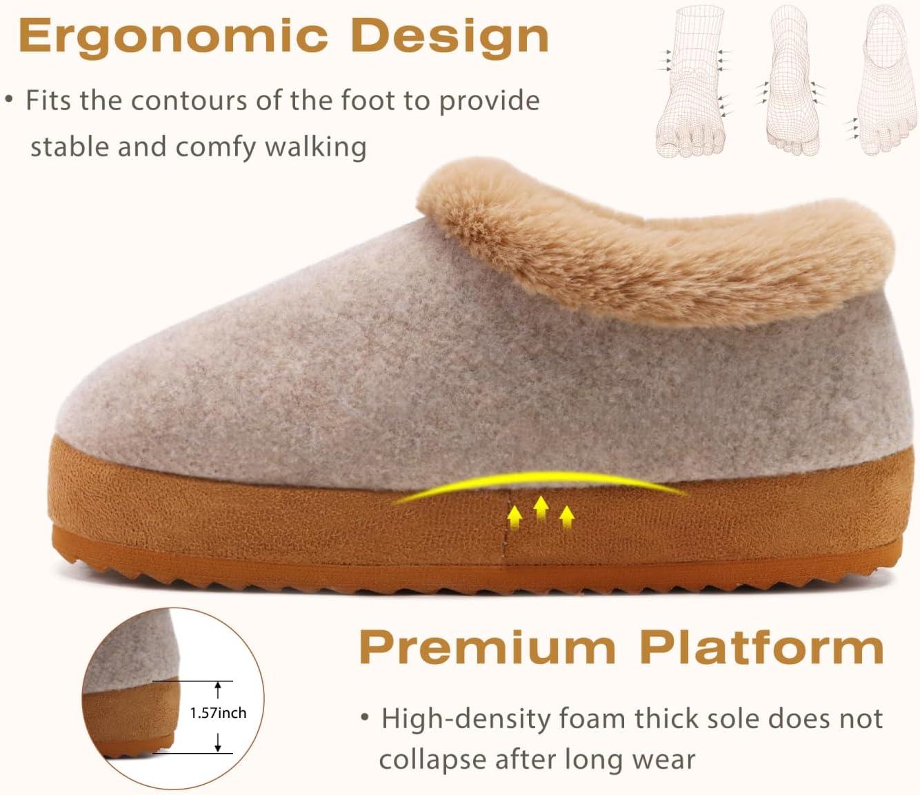 imageKuaiLu Womens House Platform Slippers Cozy Fuzzy Plush Knit Slipper Ladies Warm Fur Lined Winter Slip On Home Bedroom Thick Cushion Shoes Indoor Outdoor Hard SoleKhaki