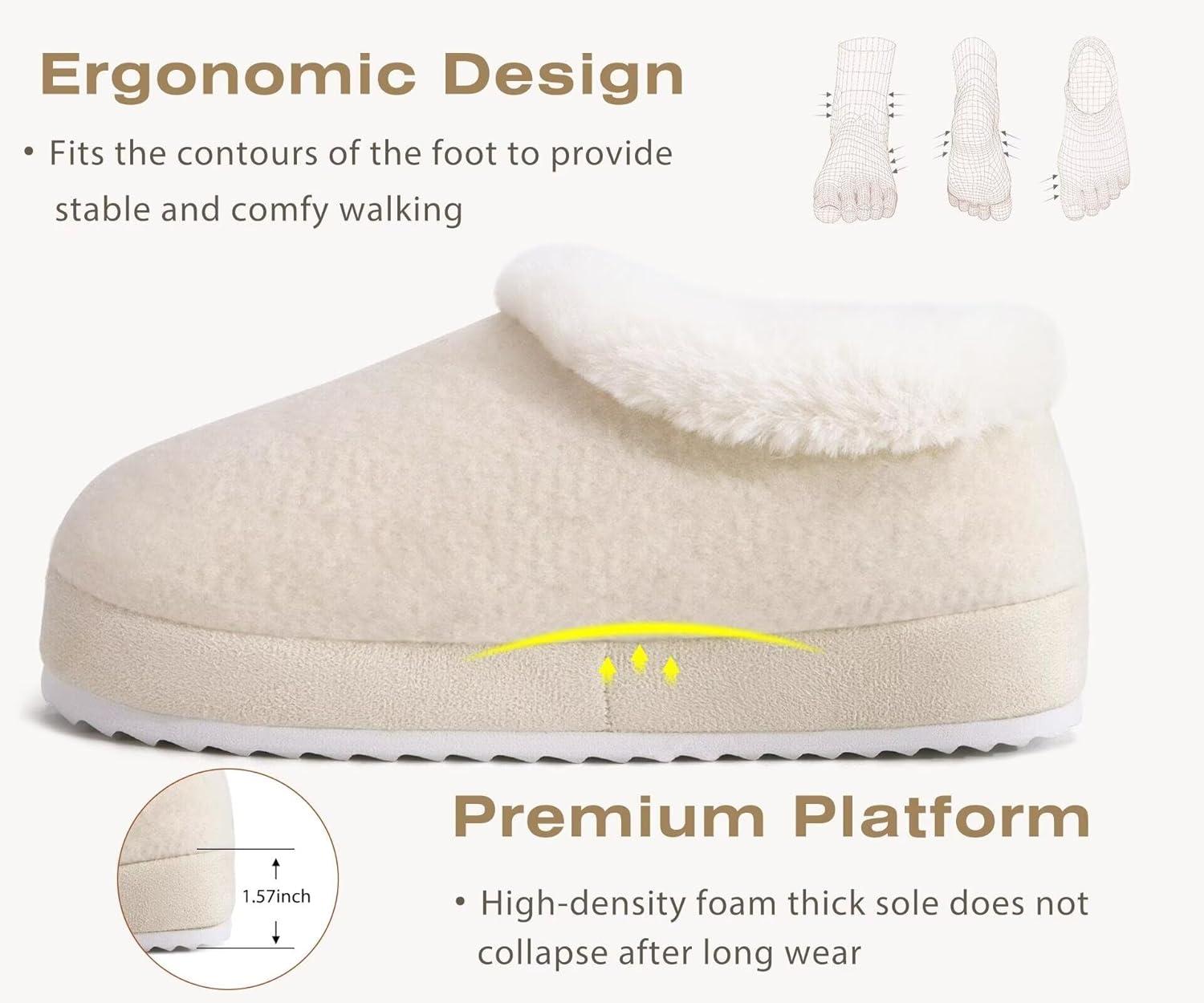 imageKuaiLu Womens House Platform Slippers Cozy Fuzzy Plush Knit Slipper Ladies Warm Fur Lined Winter Slip On Home Bedroom Thick Cushion Shoes Indoor Outdoor Hard SoleAll White