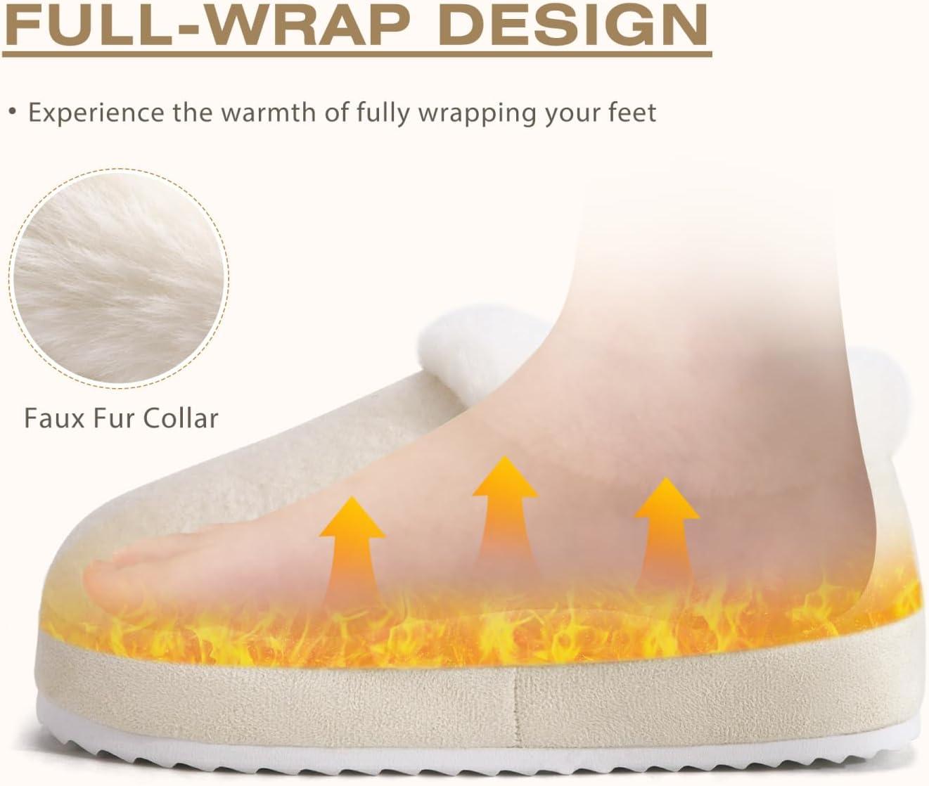 imageKuaiLu Womens House Platform Slippers Cozy Fuzzy Plush Knit Slipper Ladies Warm Fur Lined Winter Slip On Home Bedroom Thick Cushion Shoes Indoor Outdoor Hard SoleAll White