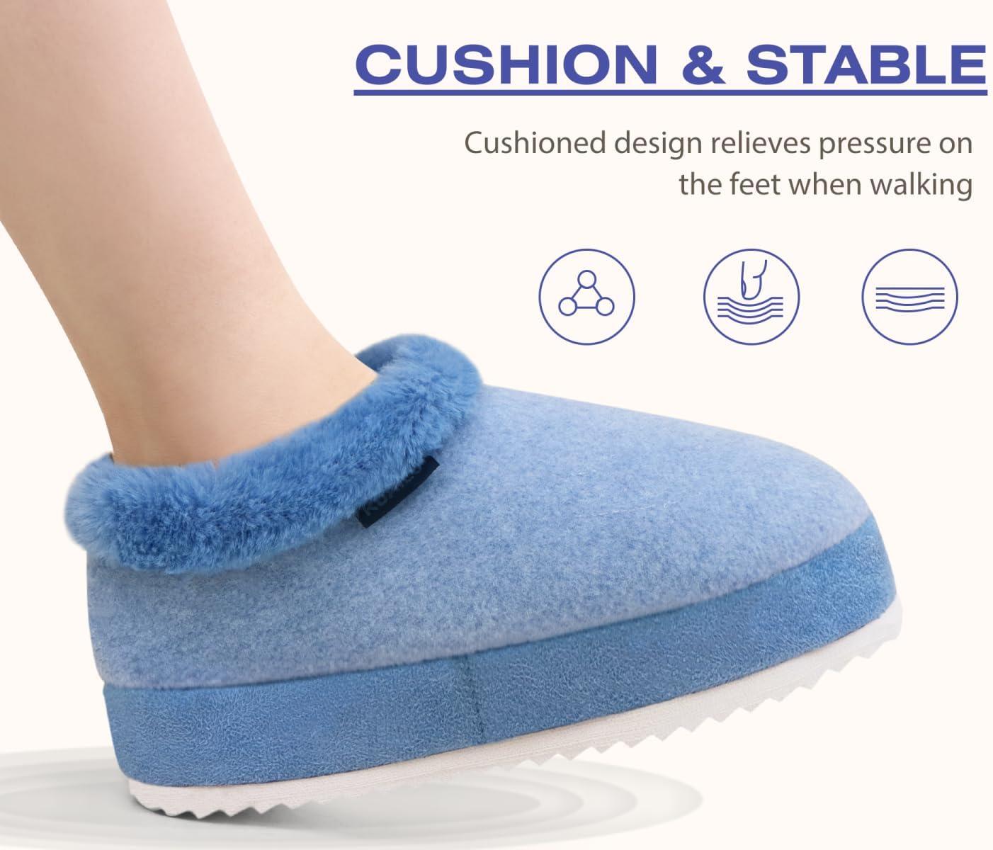 imageKuaiLu Womens House Platform Slippers Cozy Fuzzy Plush Knit Slipper Ladies Warm Fur Lined Winter Slip On Home Bedroom Thick Cushion Shoes Indoor Outdoor Hard SoleLight Blue