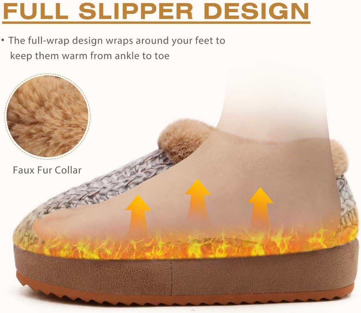 imageKuaiLu Womens House Platform Slippers Cozy Fuzzy Plush Knit Slipper Ladies Warm Fur Lined Winter Slip On Home Bedroom Thick Cushion Shoes Indoor Outdoor Hard SoleBrown