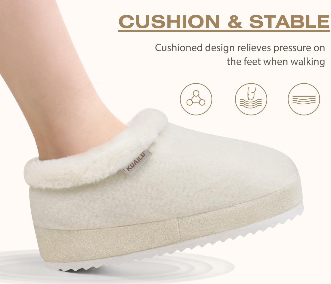 imageKuaiLu Womens House Platform Slippers Cozy Fuzzy Plush Knit Slipper Ladies Warm Fur Lined Winter Slip On Home Bedroom Thick Cushion Shoes Indoor Outdoor Hard SoleAll White