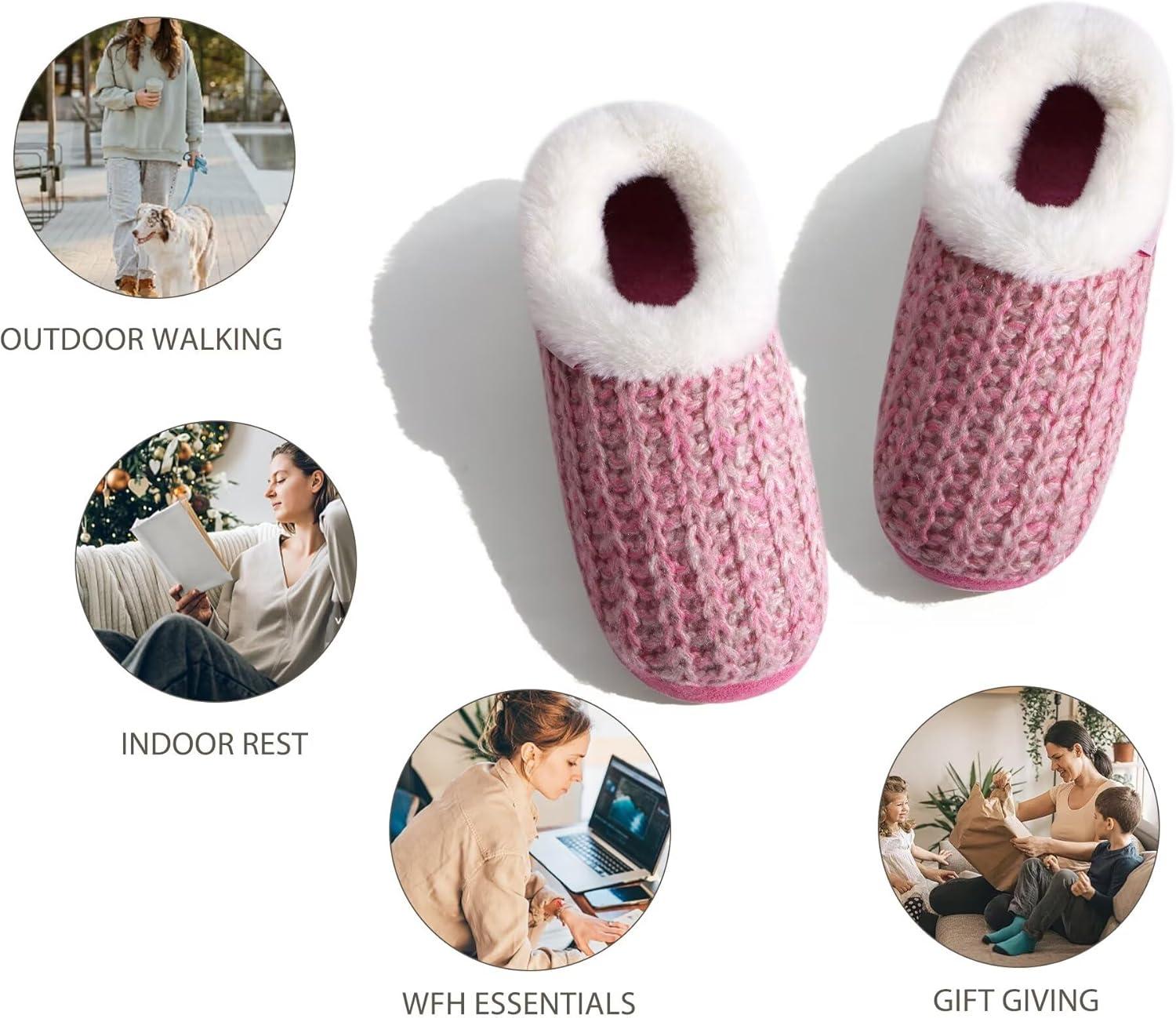 imageKuaiLu Womens House Platform Slippers Cozy Fuzzy Plush Knit Slipper Ladies Warm Fur Lined Winter Slip On Home Bedroom Thick Cushion Shoes Indoor Outdoor Hard SolePink