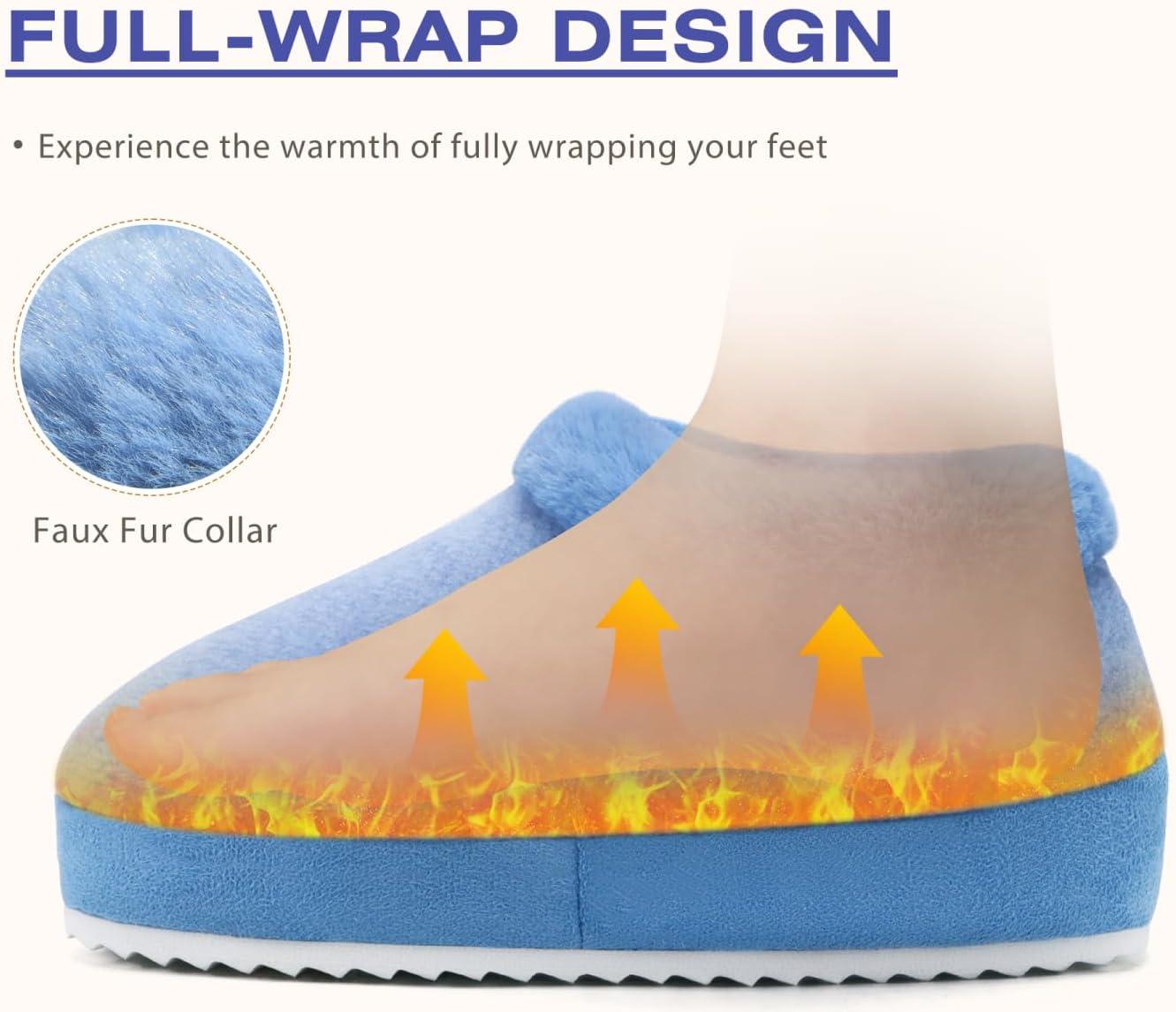 imageKuaiLu Womens House Platform Slippers Cozy Fuzzy Plush Knit Slipper Ladies Warm Fur Lined Winter Slip On Home Bedroom Thick Cushion Shoes Indoor Outdoor Hard SoleLight Blue