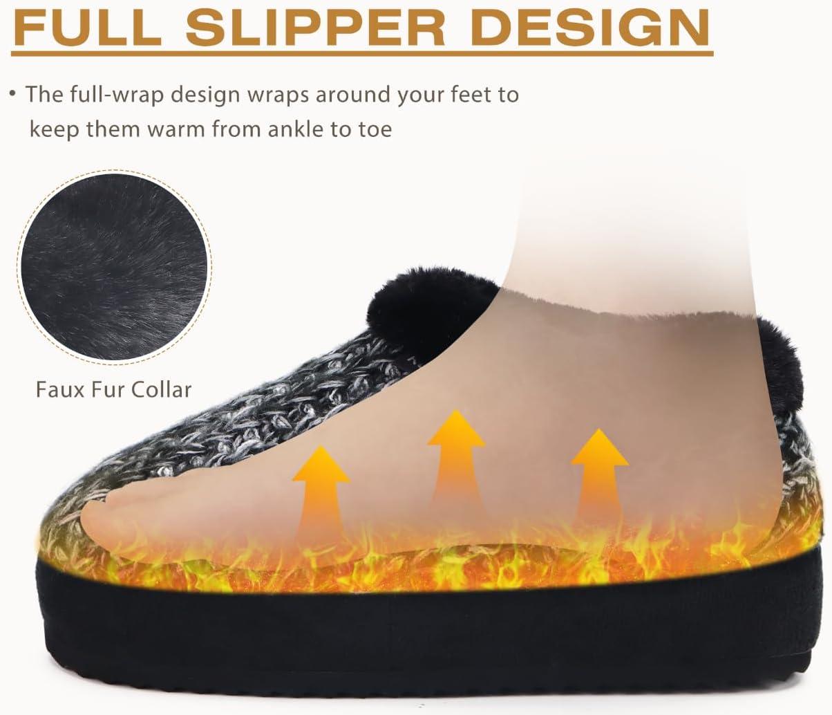 imageKuaiLu Womens House Platform Slippers Cozy Fuzzy Plush Knit Slipper Ladies Warm Fur Lined Winter Slip On Home Bedroom Thick Cushion Shoes Indoor Outdoor Hard SoleBlack