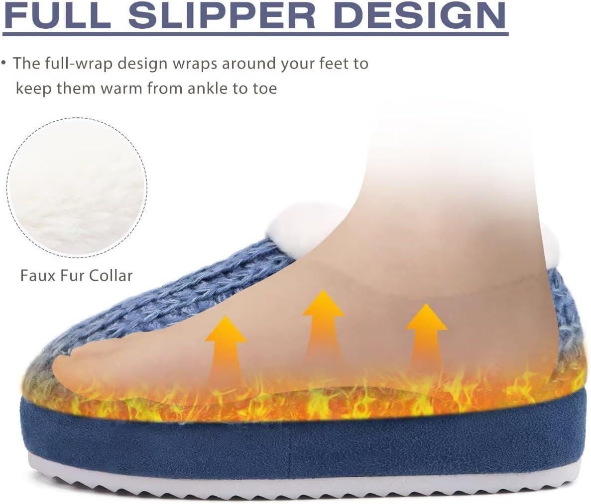 imageKuaiLu Womens House Platform Slippers Cozy Fuzzy Plush Knit Slipper Ladies Warm Fur Lined Winter Slip On Home Bedroom Thick Cushion Shoes Indoor Outdoor Hard SoleBlue