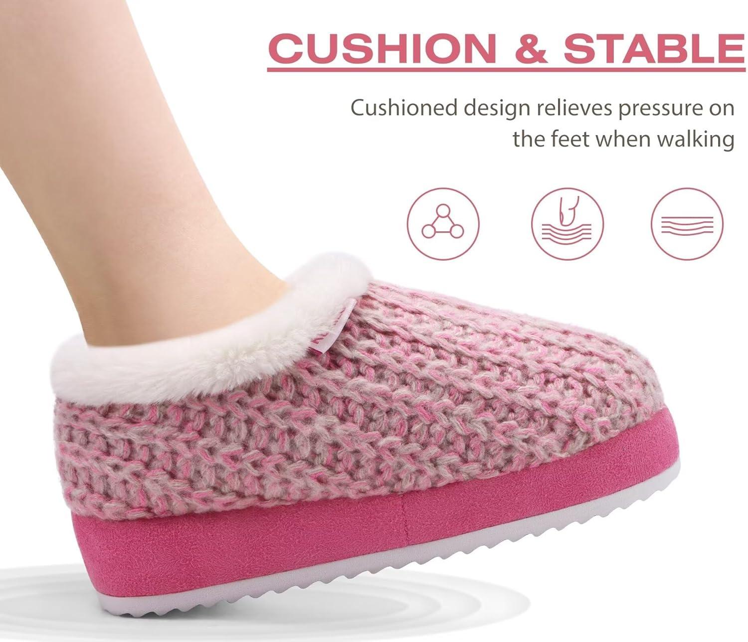 imageKuaiLu Womens House Platform Slippers Cozy Fuzzy Plush Knit Slipper Ladies Warm Fur Lined Winter Slip On Home Bedroom Thick Cushion Shoes Indoor Outdoor Hard SolePink