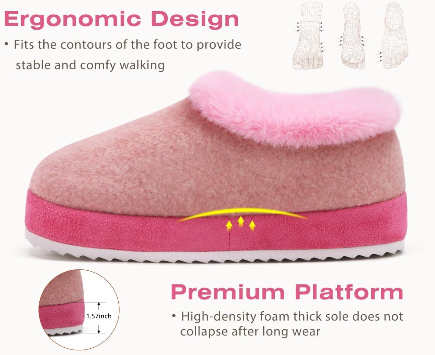 imageKuaiLu Womens House Platform Slippers Cozy Fuzzy Plush Knit Slipper Ladies Warm Fur Lined Winter Slip On Home Bedroom Thick Cushion Shoes Indoor Outdoor Hard SoleLight Pink