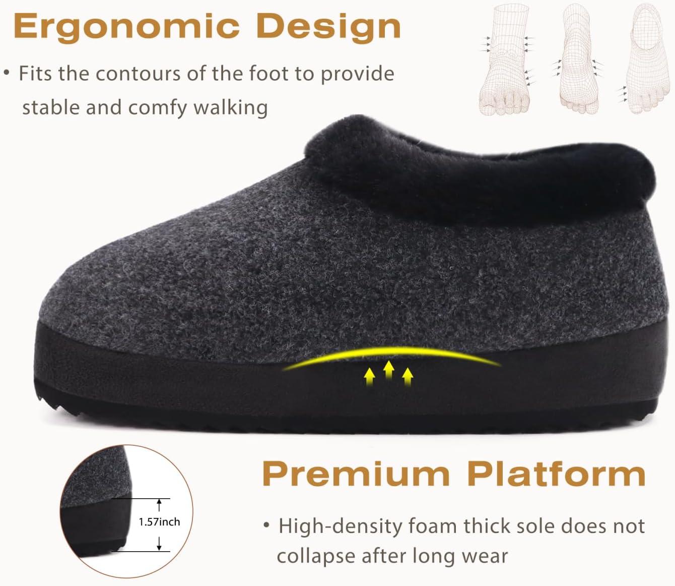 imageKuaiLu Womens House Platform Slippers Cozy Fuzzy Plush Knit Slipper Ladies Warm Fur Lined Winter Slip On Home Bedroom Thick Cushion Shoes Indoor Outdoor Hard SoleAll Black