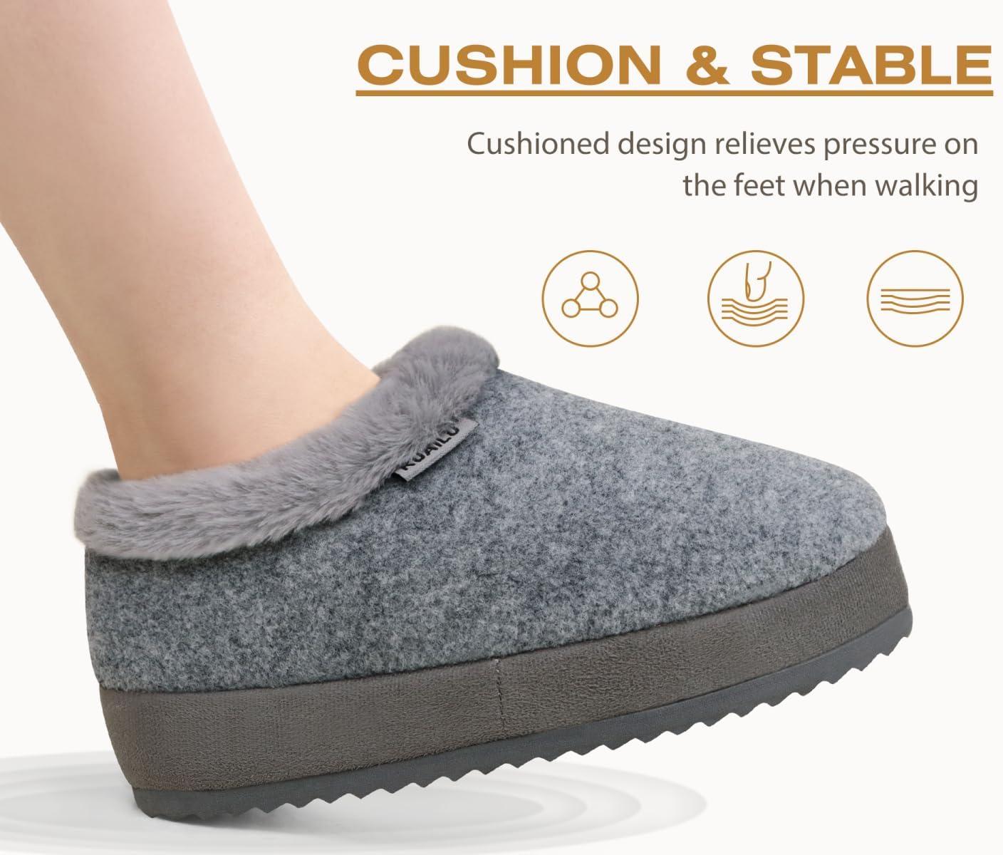 imageKuaiLu Womens House Platform Slippers Cozy Fuzzy Plush Knit Slipper Ladies Warm Fur Lined Winter Slip On Home Bedroom Thick Cushion Shoes Indoor Outdoor Hard SoleLight Grey