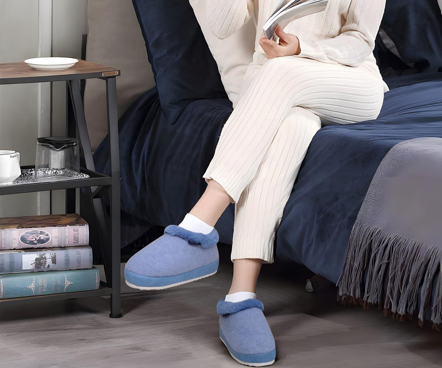 imageKuaiLu Womens House Platform Slippers Cozy Fuzzy Plush Knit Slipper Ladies Warm Fur Lined Winter Slip On Home Bedroom Thick Cushion Shoes Indoor Outdoor Hard SoleLight Blue