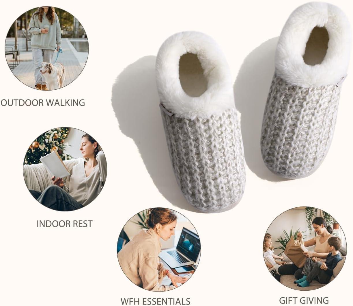 imageKuaiLu Womens House Platform Slippers Cozy Fuzzy Plush Knit Slipper Ladies Warm Fur Lined Winter Slip On Home Bedroom Thick Cushion Shoes Indoor Outdoor Hard SoleWhite