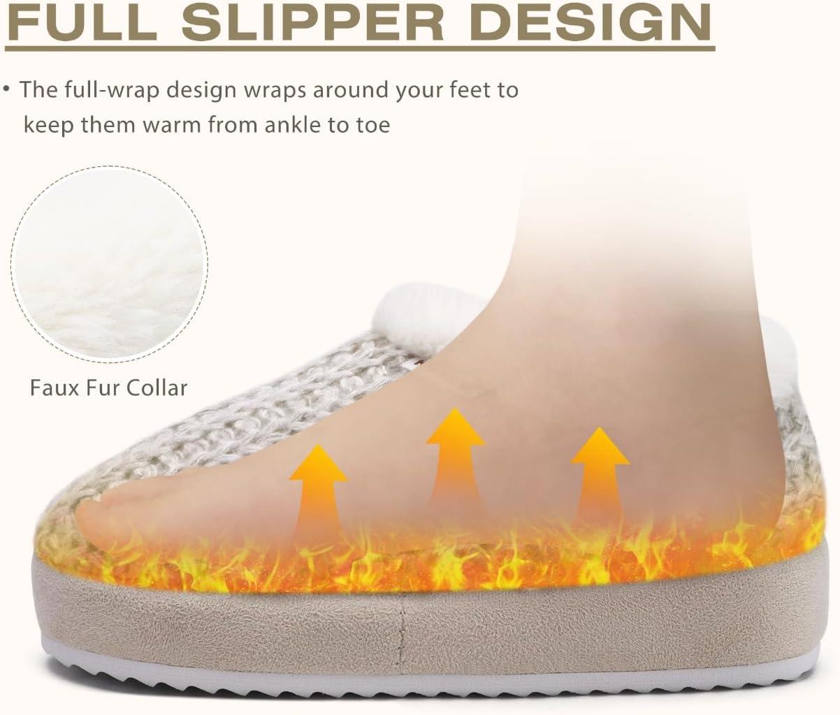 imageKuaiLu Womens House Platform Slippers Cozy Fuzzy Plush Knit Slipper Ladies Warm Fur Lined Winter Slip On Home Bedroom Thick Cushion Shoes Indoor Outdoor Hard SoleWhite