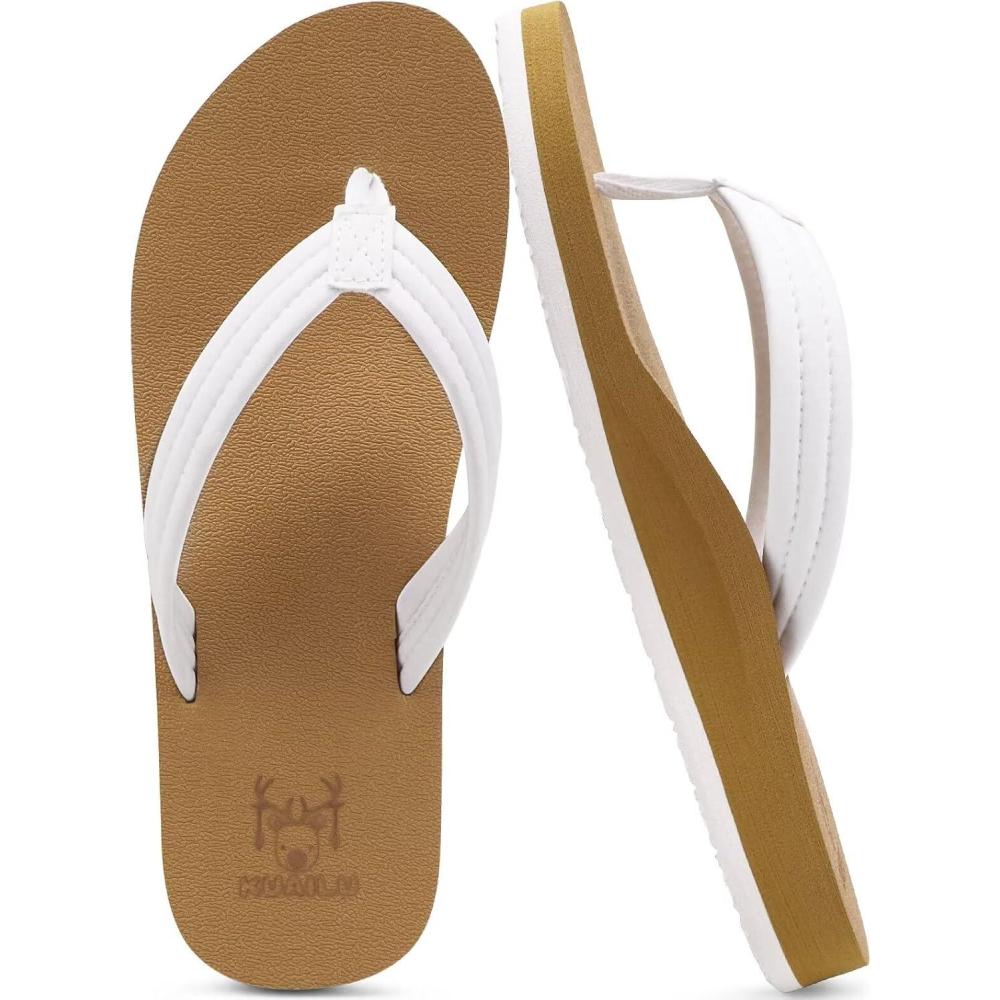 imageKuaiLu Womens Arch Support Flip Flops Ladies Comfort Lightweight Soft Yoga Mat Cushion Walking Thong SandalsWhite Khaki