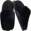 imageKuaiLu Womens Fluff Dual Memory Foam Slippers Ladies Cozy Arch Support Warm Scuff Slippers Slip on Comfy Winter House Shoes with NonSlip Indoor Outdoor Hard SoleDark Black