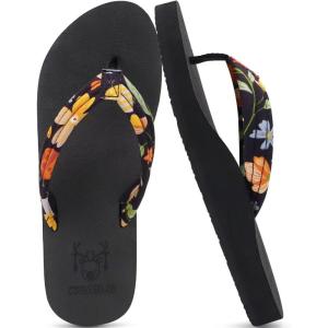 imageKuaiLu Womens Arch Support Flip Flops Ladies Comfort Lightweight Soft Yoga Mat Cushion Walking Thong SandalsBlack