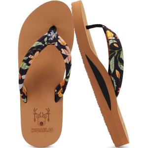 imageKuaiLu Womens Arch Support Flip Flops Ladies Comfort Lightweight Soft Yoga Mat Cushion Walking Thong SandalsBlack Khaki