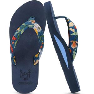 imageKuaiLu Womens Arch Support Flip Flops Ladies Comfort Lightweight Soft Yoga Mat Cushion Walking Thong SandalsNavy Blue