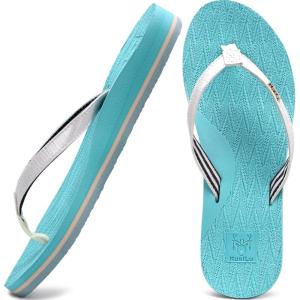 imageKuaiLu Womens Fashion Flip Flops Ladies Lightweight Summer Beach Yoga Mat Thong Sandals with Comfortable Arch SupportBlue Silver