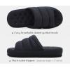 imageKuaiLu Mens Fashion Quilted Cottonblend Fabric Sandal Slippers Cozy Memory Foam IndoorOutdoor House Shoes with Lightweight Soft Cushion Footbed Hard Rubber SoleAll Black