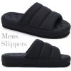 imageKuaiLu Mens Fashion Quilted Cottonblend Fabric Sandal Slippers Cozy Memory Foam IndoorOutdoor House Shoes with Lightweight Soft Cushion Footbed Hard Rubber SoleAll Black