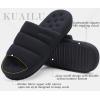 imageKuaiLu Mens Fashion Quilted Cottonblend Fabric Sandal Slippers Cozy Memory Foam IndoorOutdoor House Shoes with Lightweight Soft Cushion Footbed Hard Rubber SoleAll Black