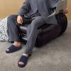 imageKuaiLu Mens Fashion Quilted Cottonblend Fabric Sandal Slippers Cozy Memory Foam IndoorOutdoor House Shoes with Lightweight Soft Cushion Footbed Hard Rubber SoleDark Blue