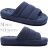 imageKuaiLu Mens Fashion Quilted Cottonblend Fabric Sandal Slippers Cozy Memory Foam IndoorOutdoor House Shoes with Lightweight Soft Cushion Footbed Hard Rubber SoleDark Blue