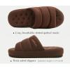imageKuaiLu Mens Fashion Quilted Cottonblend Fabric Sandal Slippers Cozy Memory Foam IndoorOutdoor House Shoes with Lightweight Soft Cushion Footbed Hard Rubber SoleDark Brown