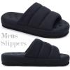 imageKuaiLu Mens Slippers Fabric Warm Sandal Slipper Memory Foam Indoor Outdoor House Slippers Shoes Comfortable Slip on Lightweight Soft Cushion Scuff Slipper For Man with Arch Support Black Size 10