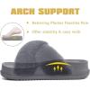 imageKuaiLu Womens Fuzzy Cross Band Platform Slippers Comfortable Faux Fur Open Toe Arch Support Slides Slippers for Indoor OutdoorGrey
