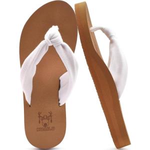 imageKuaiLu Flip Flops for Women with Arch Support Yoga Mat Comfortable Summer Beach Walking Thong Cushion Sandals Slip On Indoor OutdoorWhite Khaki