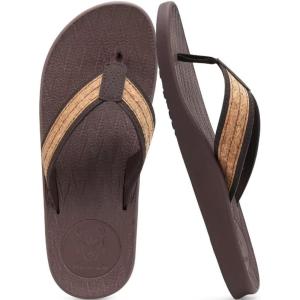 imageKuaiLu Mens Flip Flops Arch Support Comfortable Summer Beach Thong Sandals Yoga Foam Cushion Slip on SlippersWoodlike Brown