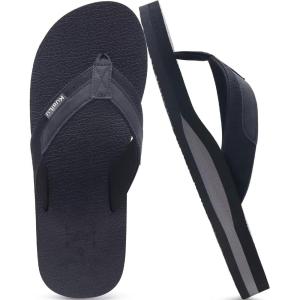 imageKuaiLu Mens Yoga Mat Leather Flip Flops with Arch Support Comfortable Cushion Walking Thong Sandals Slip On Indoor OutdoorFerrous