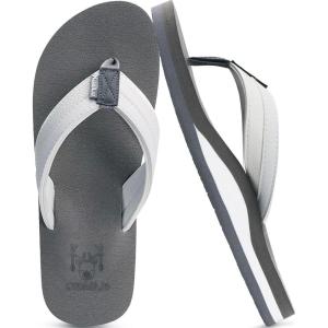 imageKuaiLu Mens Yoga Mat Leather Flip Flops with Arch Support Comfortable Cushion Walking Thong Sandals Slip On Indoor OutdoorWhite Grey
