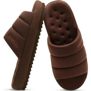imageKuaiLu Mens Cottonblend Fabric Warm Slide Slippers  Comfy Arch Support IndoorOutdoor House Shoes  Size 11 Brown