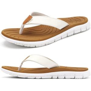 imageKuaiLu Comfortable Flip Flops for Women with Arch Support Summer Beach Walking Thong Sandals Slip On Indoor OutdoorKhaki