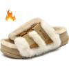 imageKuaiLu Womens Orthotic Slippers With Arch Support Soft Cushion Sandal Slippers for Woman Ladies Fashion Open Toe Faux Fur Platform Slipper Indoor Outdoor Size 612Plush Beige