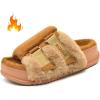 imageKuaiLu Womens Orthotic Slippers With Arch Support Soft Cushion Sandal Slippers for Woman Ladies Fashion Open Toe Faux Fur Platform Slipper Indoor Outdoor Size 612Plush Khaki