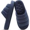 imageKuaiLu Mens Fashion Quilted Cottonblend Fabric Sandal Slippers Cozy Memory Foam IndoorOutdoor House Shoes with Lightweight Soft Cushion Footbed Hard Rubber SoleDark Blue