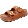imageKuaiLu Womens Sandals with Arch Support Comfortable Orthopedic Cushion Recovery Slides Summer Fashion Leather Double Buckle Casual Slip On Plantar Fasciitis Shoes for IndoorampampOutdoor US Size 612Khaki