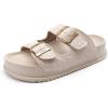 imageKuaiLu Womens Sandals with Arch Support Comfortable Orthopedic Cushion Recovery Slides Summer Fashion Leather Double Buckle Casual Slip On Plantar Fasciitis Shoes for IndoorampampOutdoor US Size 612White