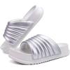imageKuaiLu Womens Sandals with Arch Support Orthopedic Comfortable Lightweight Cushion Recovery Slides Summer Fashion Leather Casual Womans Plantar Fasciitis Sandals for IndoorampampOutdoor US Size 612Silver White