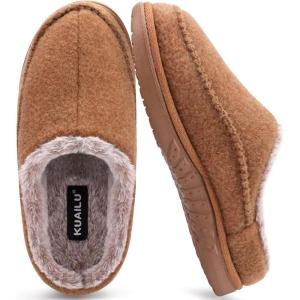 imageKuaiLu Mens Clog Slippers with Arch Support Suede Faux Fur Memory Foam Warm House Shoes Comfortable Slipon Mans Bedroom Indoor Outdoor Slippers Rubber SoleKhakichoose One Size Down