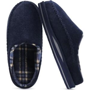 imageKuaiLu Mens Clog Slippers with Arch Support Suede Faux Fur Memory Foam Warm House Shoes Comfortable Slipon Mans Bedroom Indoor Outdoor Slippers Rubber SoleFelt Blue