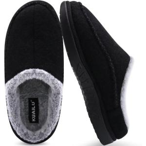 imageKuaiLu Mens Clog Slippers with Arch Support Suede Faux Fur Memory Foam Warm House Shoes Comfortable Slipon Mans Bedroom Indoor Outdoor Slippers Rubber SoleBlackchoose One Size Down
