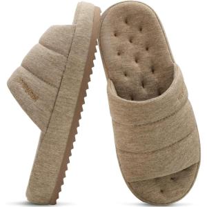 imageKuaiLu Mens Fashion Quilted Cottonblend Fabric Sandal Slippers Cozy Memory Foam IndoorOutdoor House Shoes with Lightweight Soft Cushion Footbed Hard Rubber SoleApricot Yellow