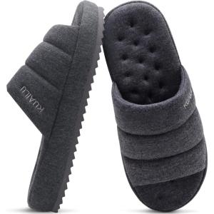 imageKuaiLu Mens Fashion Quilted Cottonblend Fabric Sandal Slippers Cozy Memory Foam IndoorOutdoor House Shoes with Lightweight Soft Cushion Footbed Hard Rubber SoleGrey